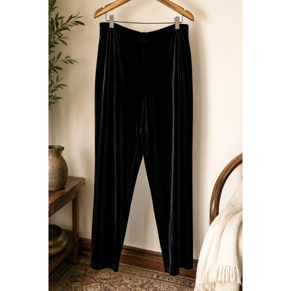 Black Velour High Rise Pull On Pants Made in Canada 90s Y2K Large Minimalist